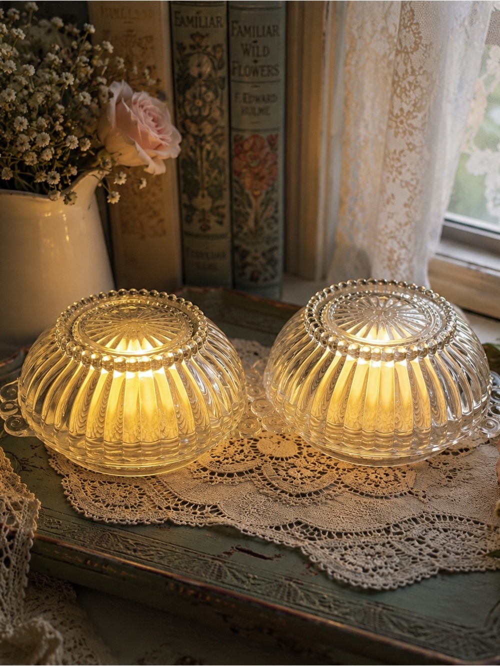 Vintage Anchor Hocking Refrigerator Bowl Fairy Lamps – Matching Pair